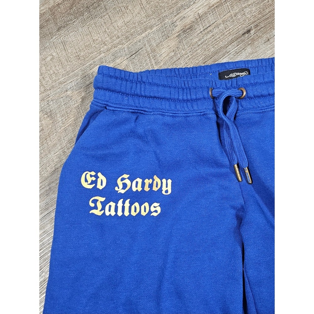 Ed Hardy Tattoos Royal Blue Wide Leg Sweatpants Tiger Graphic Y2K Small - Picture 6 of 9